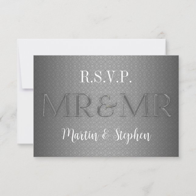 Mr & Mr Gay Wedding RSVP in Silver Card (Front)
