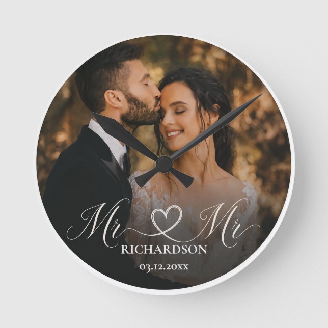 Mr & Mr Heart Wedding Photo Clock (Front)