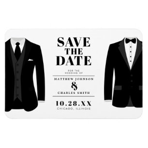Mr. & Mr. Modern Black Wedding Tux - Save the Date Magnet