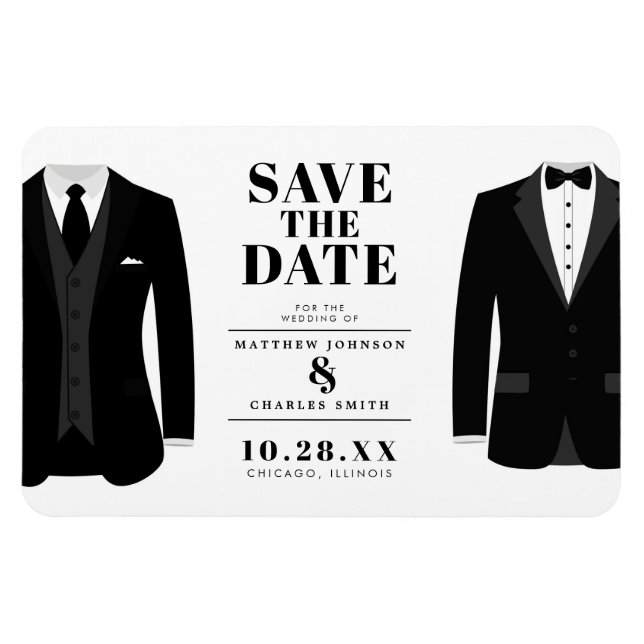 Mr. & Mr. Modern Black Wedding Tux - Save the Date Magnet (Horizontal)