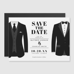 Mr. & Mr. Modern Black Wedding Tux - Save the Date Magnetic Invitation