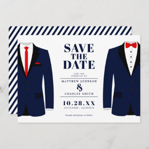 Mr. & Mr. Modern Wedding Navy Tux - Save the Date