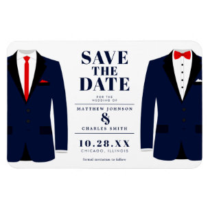 Mr. & Mr. Modern Wedding Navy Tux - Save the Date Magnet