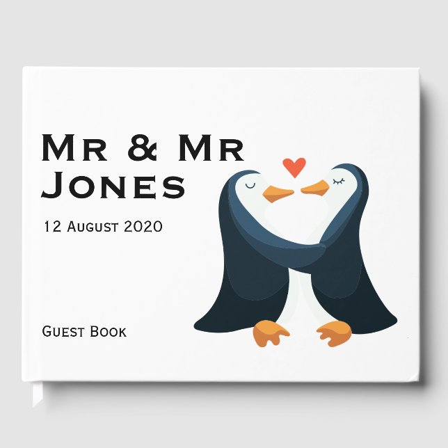 Mr & Mr Penguins Wedding Guest Book (Custom) (Front)