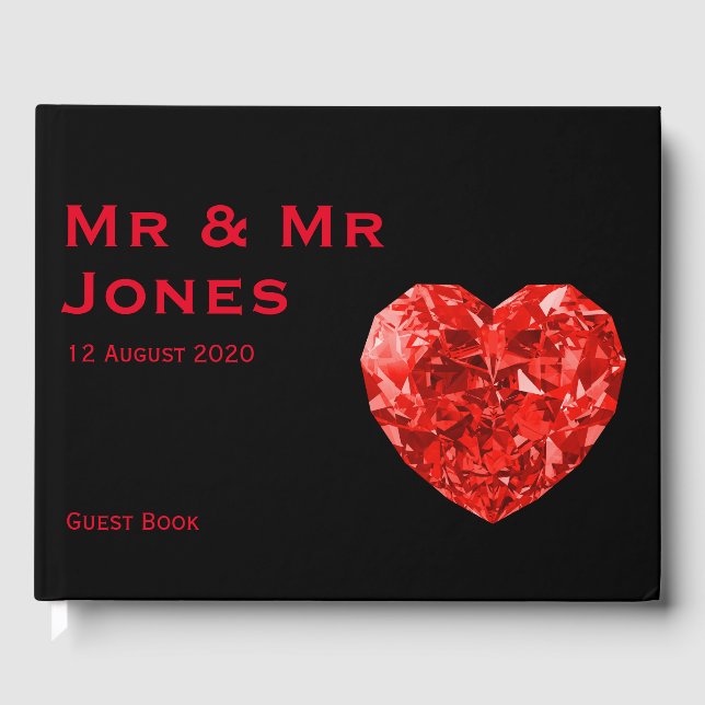 Mr & Mr Red Heart Wedding Guest Book (Custom) (Front)