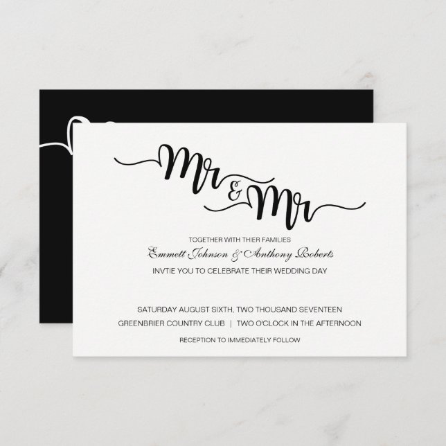 Mr. & Mr. Script | Modern Wedding Invitations (Front/Back)
