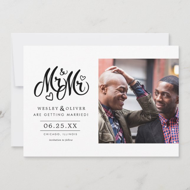 Mr. & Mr. Script - Save the Date with Photo (Front)