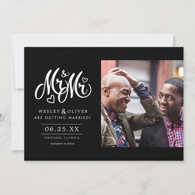 Mr. & Mr. Script - Save the Date with Photo (Front)
