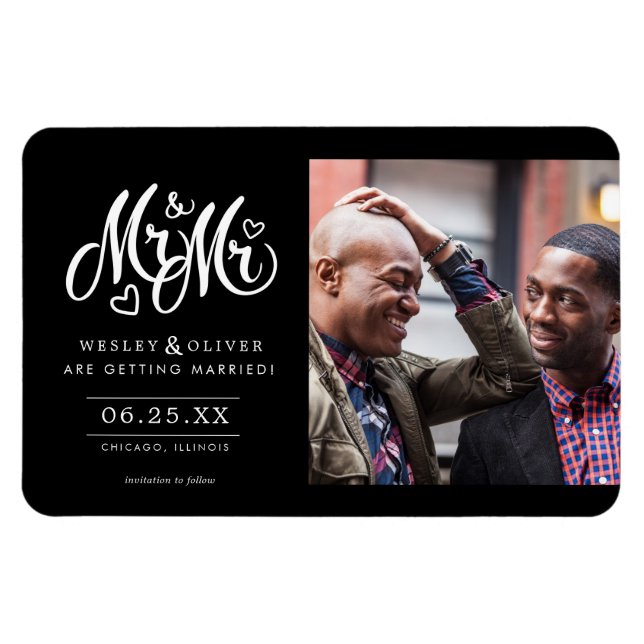 Mr. & Mr. Script - Save the Date with Photo Magnet (Horizontal)