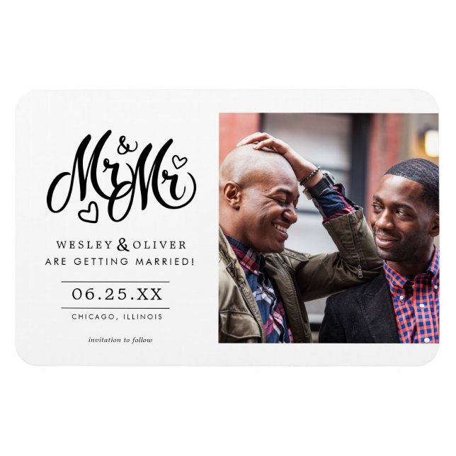 Mr. & Mr. Script - Save the Date with Photo Magnet (Horizontal)