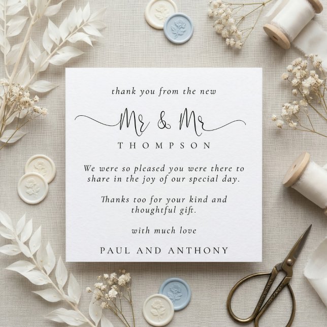 Mr Mr Stylish Script Wedding Thank You Card (Creator Uploaded)