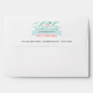 Mr & Mrs 1st Christmas Mistletoes Holiday Wedding Envelope