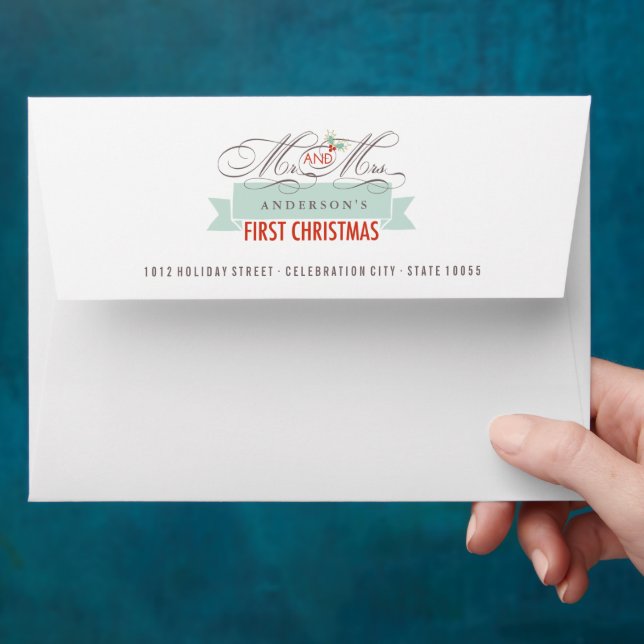 Mr & Mrs 1st Christmas Mistletoes Holiday Wedding Envelopes (Hand)