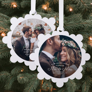Mr & Mrs 2 Photo Newlyweds First Christmas Married Tree Decoration Card