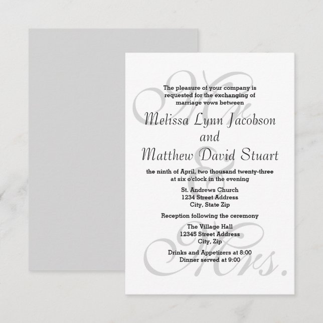 Mr. & Mrs. - 3x5 Wedding & Reception Invitation (Front/Back)