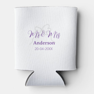 Mr & Mrs add family name date year wedding bow Can Cooler