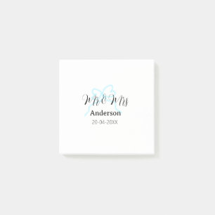 Mr & Mrs add family name date year wedding bow Post-it Notes