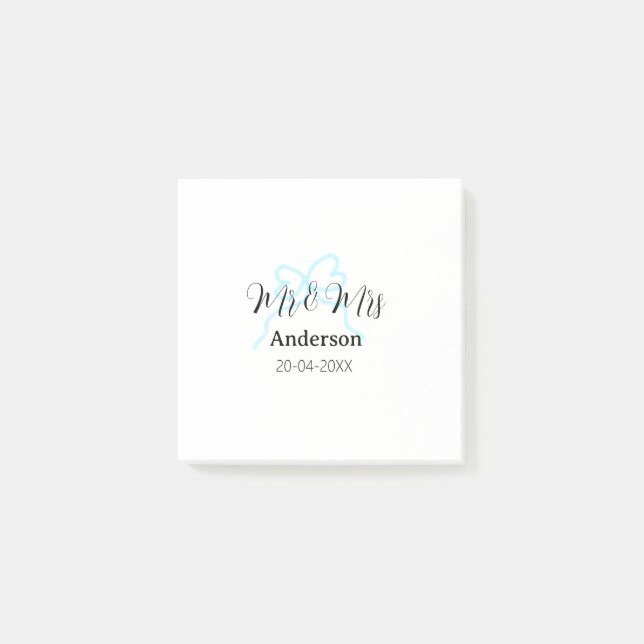 Mr & Mrs add family name date year wedding bow Post-it Notes (Front)
