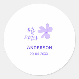 Mr & Mrs add family name date year wedding favor g Classic Round Sticker