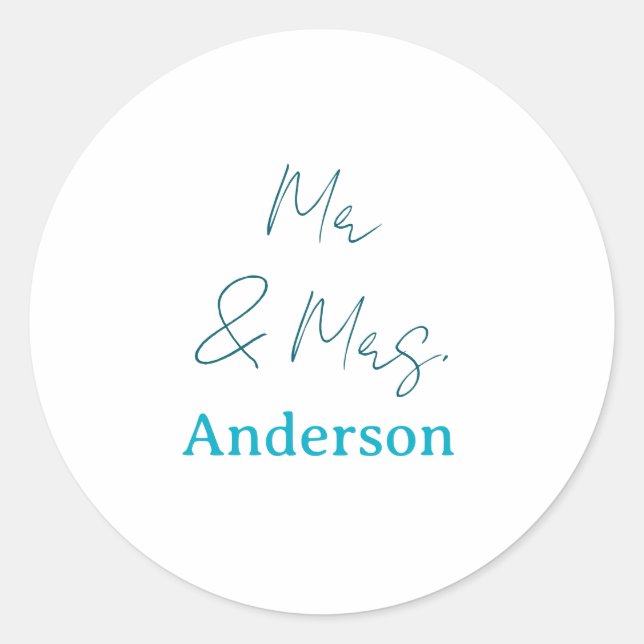 Mr & Mrs add family name date year wedding favor g Classic Round Sticker (Front)