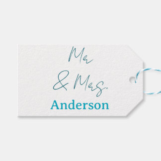 Mr & Mrs add family name date year wedding favor g Gift Tags