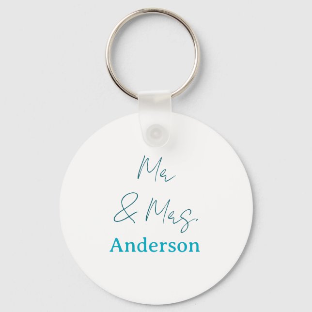 Mr & Mrs add family name date year wedding favor g Key Ring (Front)