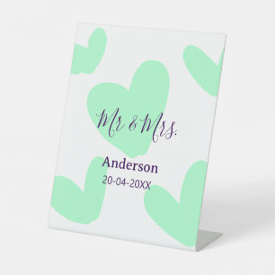 Mr & Mrs add family name date year wedding favor Pedestal Sign