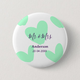 Mr & Mrs add family name date year wedding favour 6 Cm Round Badge