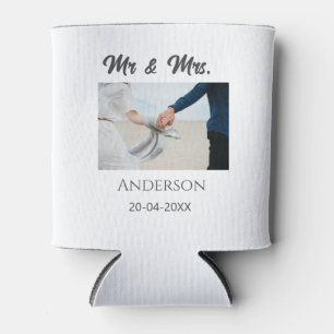 Mr & Mrs add family name date year wedding favour Can Cooler