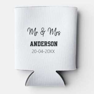 Mr & Mrs add family name date year wedding favour Can Cooler