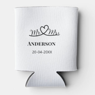 Mr & Mrs add family name date year wedding favour Can Cooler