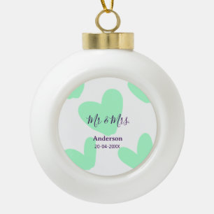 Mr & Mrs add family name date year wedding favour  Ceramic Ball Christmas Ornament