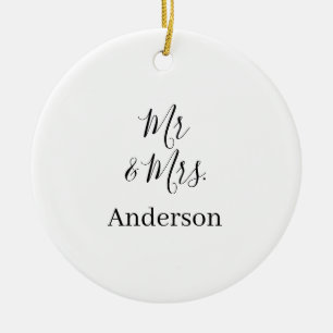 Mr & Mrs add family name date year wedding favour  Ceramic Ornament