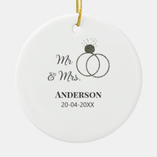 Mr & Mrs add family name date year wedding favour Ceramic Ornament