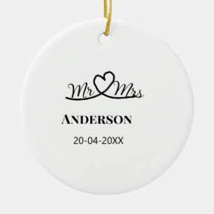 Mr & Mrs add family name date year wedding favour Ceramic Ornament
