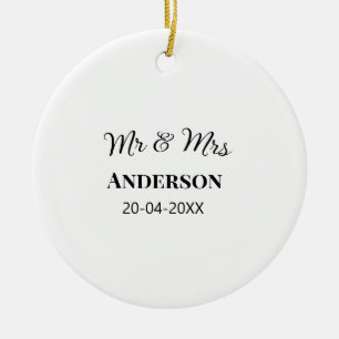 Mr & Mrs add family name date year wedding favour  Ceramic Ornament
