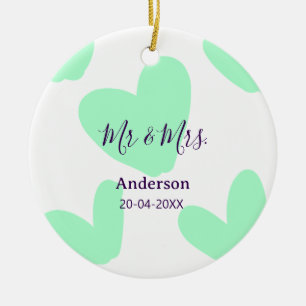 Mr & Mrs add family name date year wedding favour  Ceramic Ornament