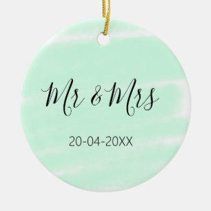 Mr & Mrs add family name date year wedding favour  Ceramic Ornament