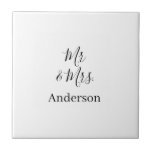 Mr & Mrs add family name date year wedding favour  Ceramic Tile<br><div class="desc">design</div>