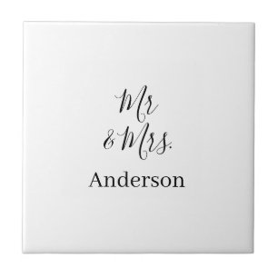 Mr & Mrs add family name date year wedding favour  Ceramic Tile