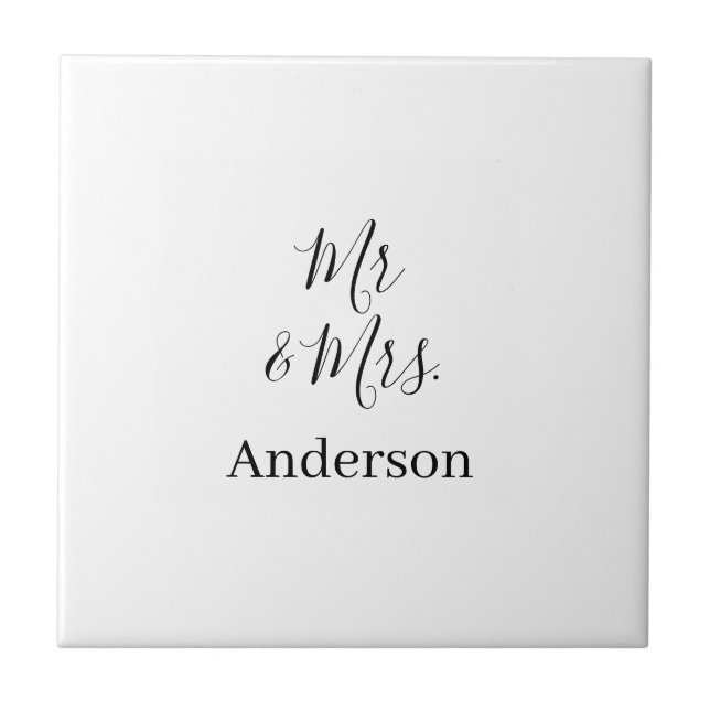 Mr & Mrs add family name date year wedding favour  Ceramic Tile (Front)