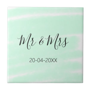 Mr & Mrs add family name date year wedding favour Ceramic Tile