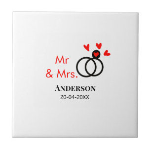 Mr & Mrs add family name date year wedding favour Ceramic Tile