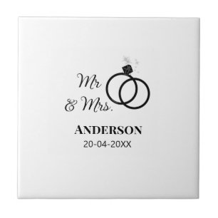 Mr & Mrs add family name date year wedding favour Ceramic Tile