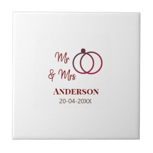 Mr & Mrs add family name date year wedding favour Ceramic Tile
