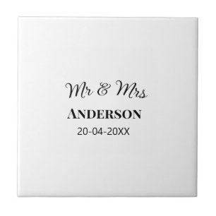 Mr & Mrs add family name date year wedding favour Ceramic Tile