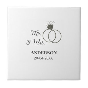 Mr & Mrs add family name date year wedding favour Ceramic Tile