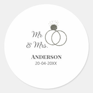 Mr & Mrs add family name date year wedding favour  Classic Round Sticker