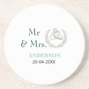 Mr & Mrs add family name date year wedding favour  Coaster