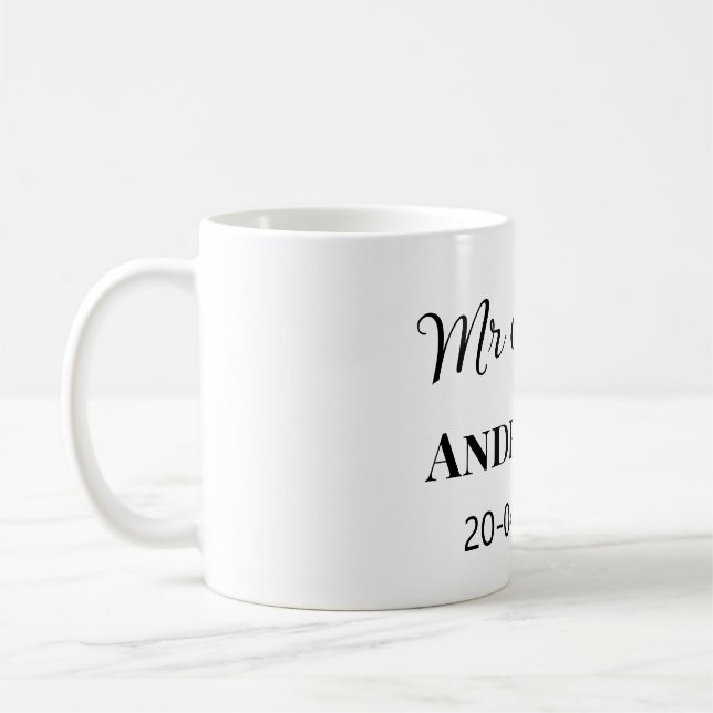Mr & Mrs add family name date year wedding favour  Coffee Mug (Left)